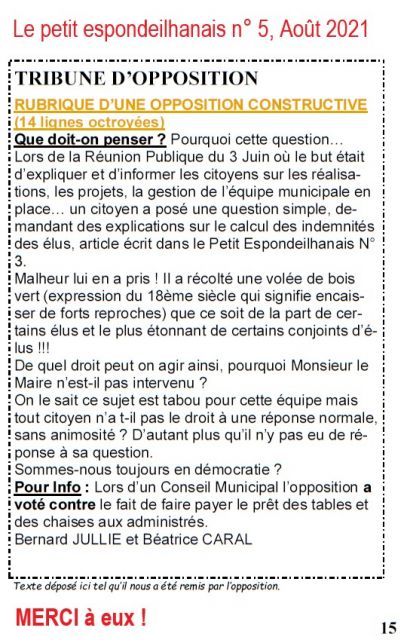 06/08/2021 - Paru dans le journal municipal le Petit Espondeilhanais